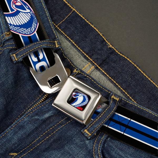 Buckle Down Cobra Head Full Color Black Red Blue White Seatbelt Belt - COBRA JET/Cobra Head Stripe Black/White/Blue Webbing