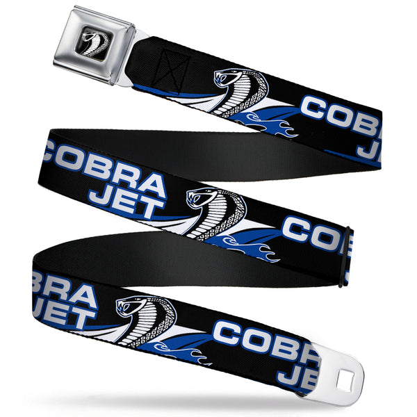 buckle down Cobra Head Full Color Black White Seatbelt Belt - COBRA JET/Cobra Head Flame Black/Blue/White Webbing