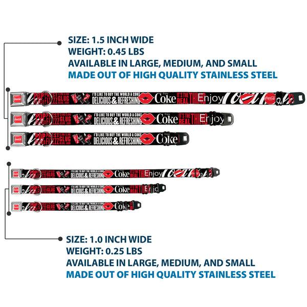 Buckle Down COCA-COLA Script Logo Full Color Red/White Seatbelt Buckle Collar - Coca-Cola ENJOY COKE IT'S THE REAL THING Kiss Black/White/Red