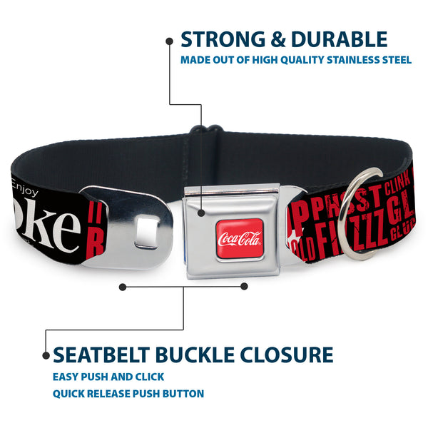 Buckle Down COCA-COLA Script Logo Full Color Red/White Seatbelt Buckle Collar - Coca-Cola ENJOY COKE IT'S THE REAL THING Kiss Black/White/Red