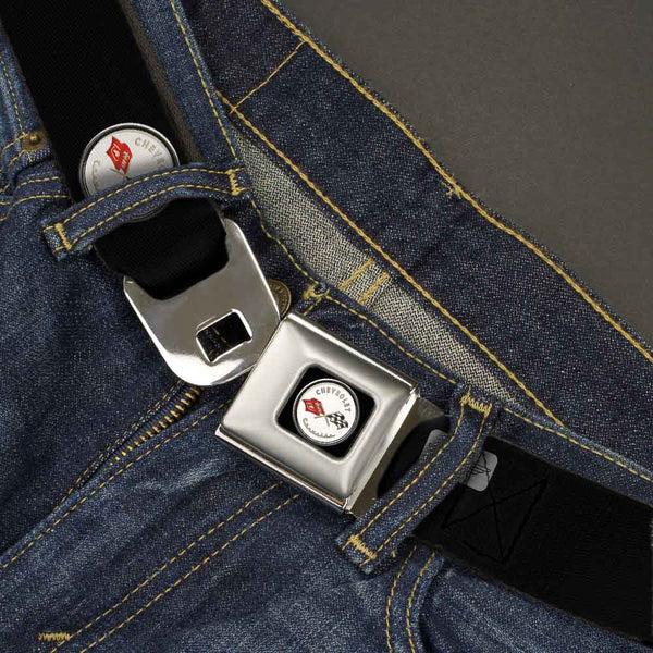 Buckle Down Corvette C1 Flags Emblem Full Color Black Seatbelt Belt - C1 Webbing