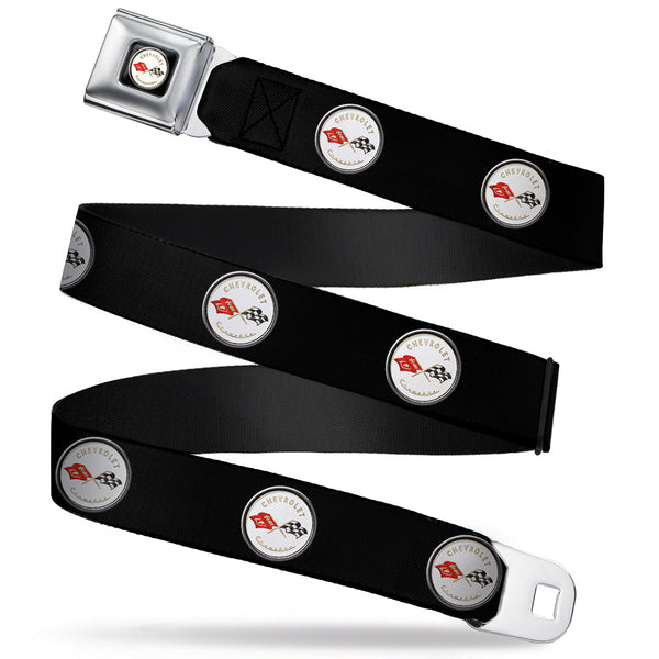 buckle down Corvette C1 Flags Emblem Full Color Black Seatbelt Belt - C1 Webbing