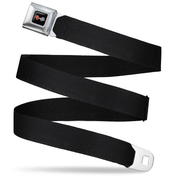 buckle down Corvette C3 Crossed Flags Logo Full Color Black Seatbelt Belt - Black Webbing