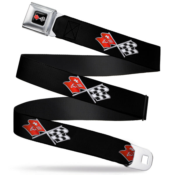 buckle down Corvette C3 Crossed Flags Logo Full Color Black Seatbelt Belt - C3 Webbing