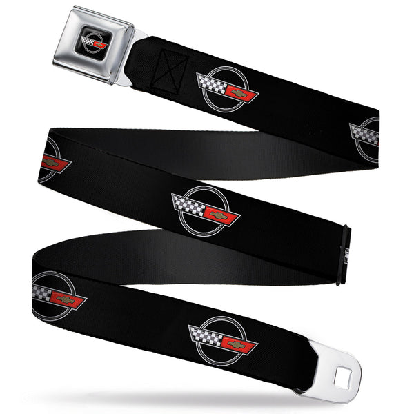 buckle down Corvette C4 Checker Bowtie Logo Full Color Black Seatbelt Belt - C4 Webbing