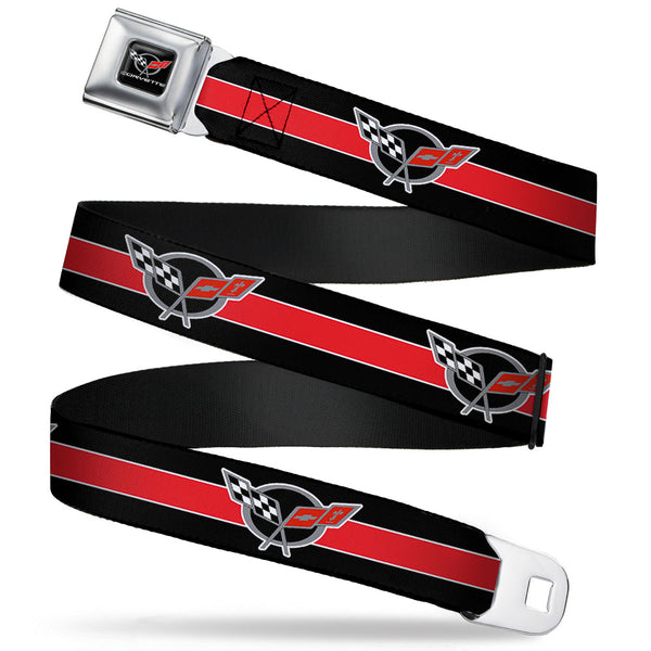 buckle down CORVETTE C5 Logo Full Color Black Gray White Red Seatbelt Belt - CORVETTE C5 Logo/Stripe Black/White/Red/Gray Webbing