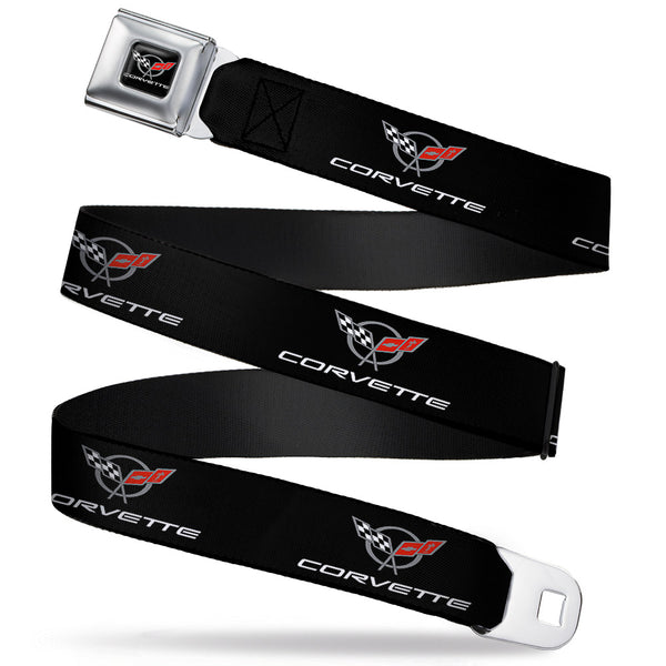 buckle down CORVETTE C5 Logo Full Color Black Gray White Red Seatbelt Belt - CORVETTE C5 Logo Black/Gray/White/Red Webbing