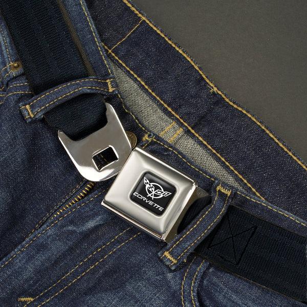 Buckle Down Corvette Seatbelt Belt - Black Panel Webbing