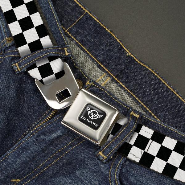 Buckle Down Corvette Seatbelt Belt - Checker Black/White Webbing