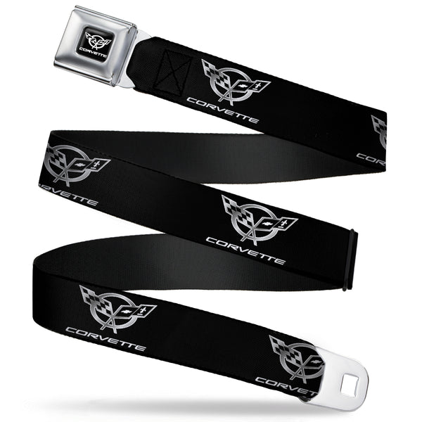 buckle down Corvette Seatbelt Belt - Corvette Black/Silver REPEAT Webbing