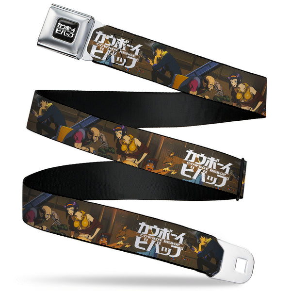 buckle down COWBOY BEBOP Title Logo Full Color Black/White Seatbelt Belt - COWBOY BEBOP Jet Black and Crew Bonsai Tree Scene and Title Logo Webbing