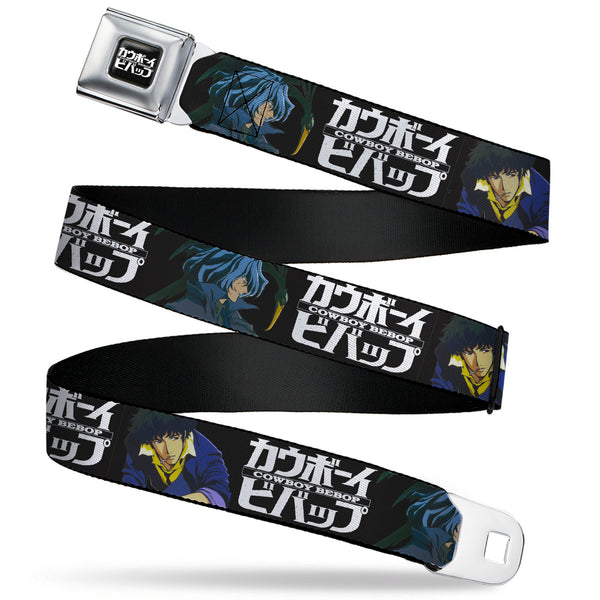 buckle down COWBOY BEBOP Title Logo Full Color Black/White Seatbelt Belt - COWBOY BEBOP Spike and Vicious Pose and Title Logo Black/Blues Webbing