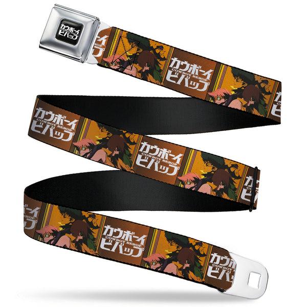 buckle down COWBOY BEBOP Title Logo Full Color Black/White Seatbelt Belt - COWBOY BEBOP Crew Group Pose and Title Logo Blocks Webbing