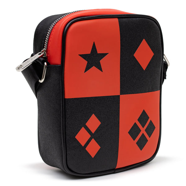 Buckle Down DC Comics Bag Cross Body Harley Quinn Diamonds Icons Red Black Vegan Leather