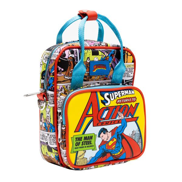 Buckle Down DC Comics Bag Crossbody Superman Return To Action Comics Cover Pose And Scenes Vegan Leather
