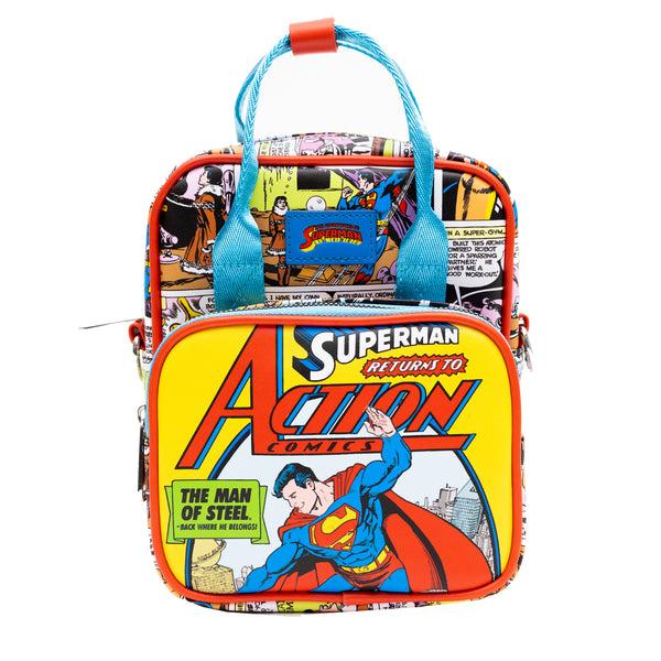 buckle down DC Comics Bag Crossbody Superman Return to Action Comics Cover Pose and Scenes Vegan Leather