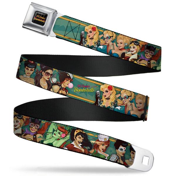 buckle down DC COMICS BOMBSHELLS Rays Full Color Black Gray Orange-Red Fade Seatbelt Belt - 12-DC COMICS BOMBSHELLS Pose Rays/Stars Blues/Pink/Yellow Webbing