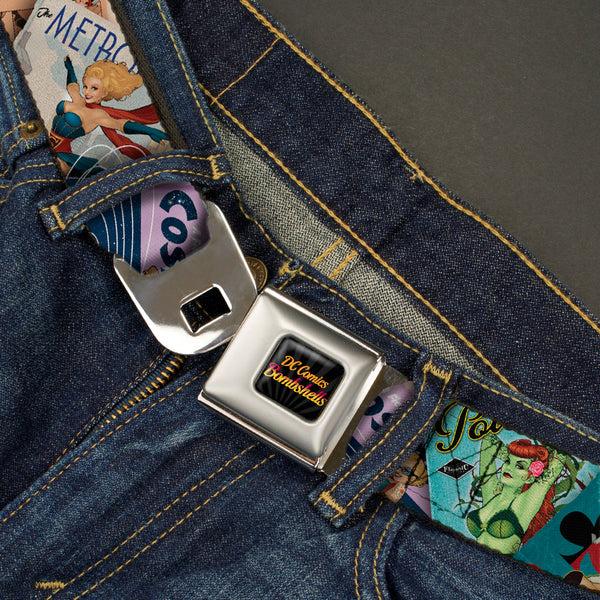 Buckle Down DC COMICS BOMBSHELLS Rays Full Color Black Gray Orange-Red Fade Seatbelt Belt - 8-DC Bombshell Comic Book Covers Stacked Webbing