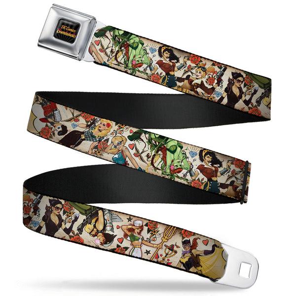 buckle down DC COMICS BOMBSHELLS Rays Full Color Black Gray Orange-Red Fade Seatbelt Belt - 10-DC Bombshells/Traditional Tattoos Scattered Tan Webbing