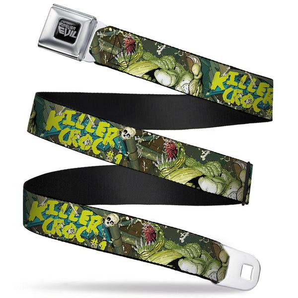 buckle down DC COMICS FOREVER EVIL Full Color Black Gray Seatbelt Belt - Batman & Robin Forever Evil Issue 23.4 KILLER CROC #1 Cover Pose Greens Webbing