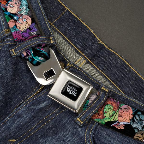 Buckle Down DC COMICS FOREVER EVIL Logo Black/Silver Seatbelt Belt - Injustice League Of America Issue #13 Villains Webbing
