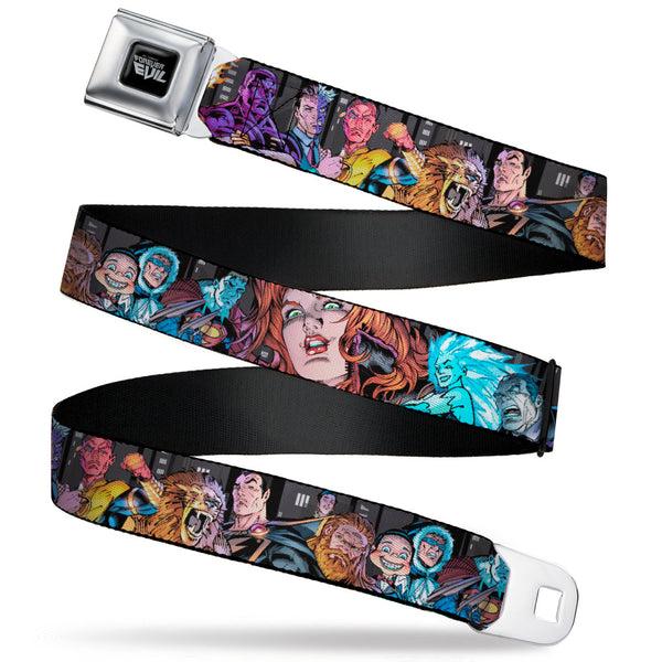 buckle down DC COMICS FOREVER EVIL Logo Black/Silver Seatbelt Belt - Injustice League of America Issue #13 Villains Webbing