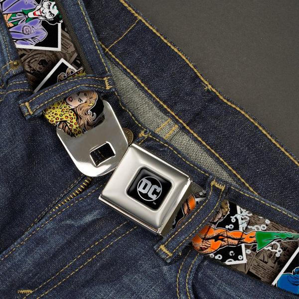 Buckle Down DC Round Logo Black/Silver Seatbelt Belt - DC Originals Vintage Comic Portraits/Comic Scenes Webbing