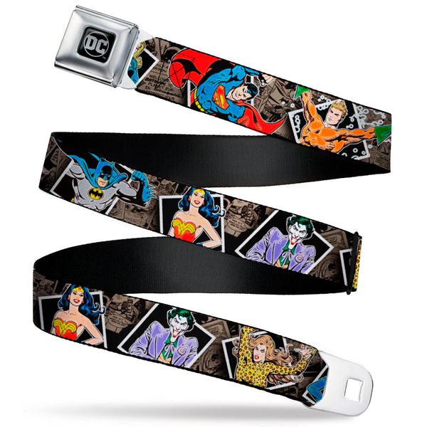 buckle down DC Round Logo Black/Silver Seatbelt Belt - DC Originals Vintage Comic Portraits/Comic Scenes Webbing