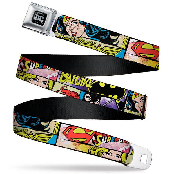 buckle down DC Round Logo Black/Silver Seatbelt Belt - Superheroines Wonder Woman/Supergirl/Batgirl Webbing