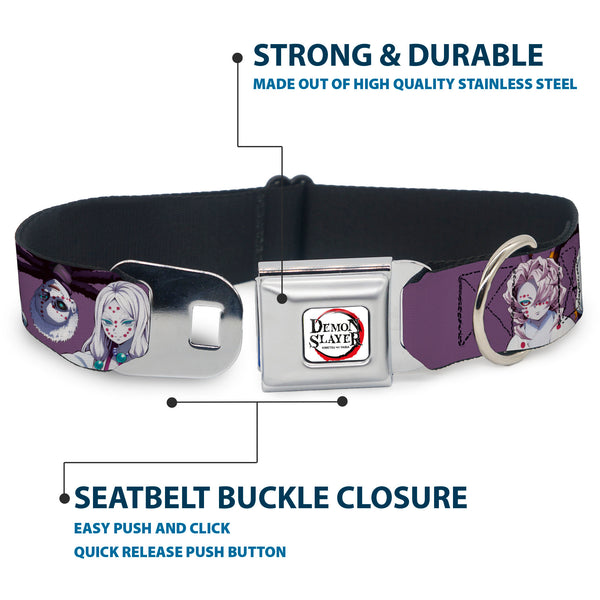 Buckle Down DEMON SLAYER Title Logo Full Color White Seatbelt Buckle Collar - Demon Slayer The Spider Family Poses Purple