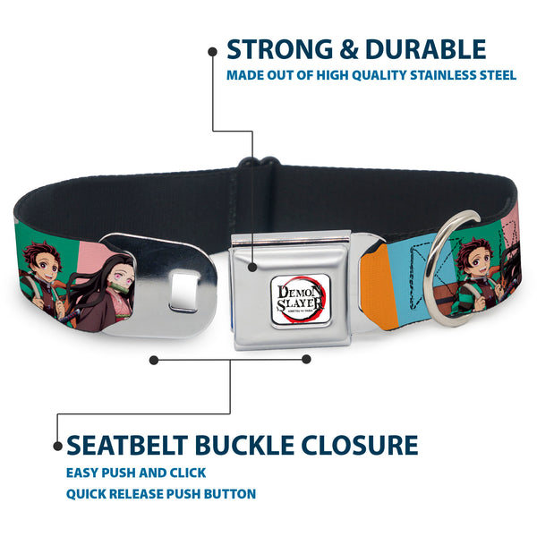 Buckle Down DEMON SLAYER Title Logo Full Color White Seatbelt Buckle Collar - Demon Slayer Four Character Group Pose Blocks Multi Color