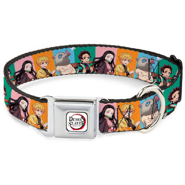 buckle down DEMON SLAYER Title Logo Full Color White Seatbelt Buckle Collar - Demon Slayer Four Character Group Pose Blocks Multi Color