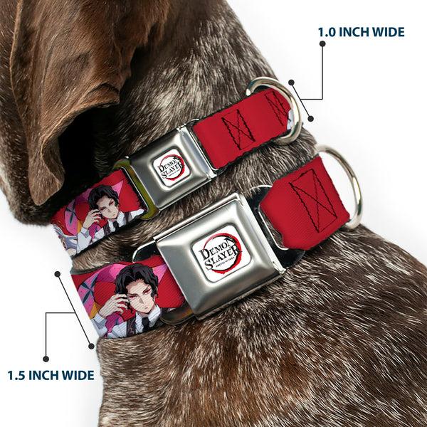 Buckle Down DEMON SLAYER Title Logo Full Color White Seatbelt Buckle Collar - Demon Slayer Eight Demons Poses Red