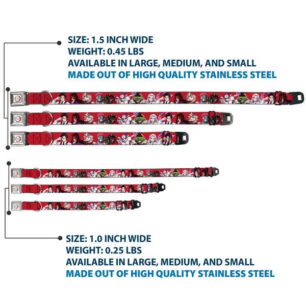 Buckle Down DEMON SLAYER Title Logo Full Color White Seatbelt Buckle Collar - Demon Slayer Eight Demons Poses Red