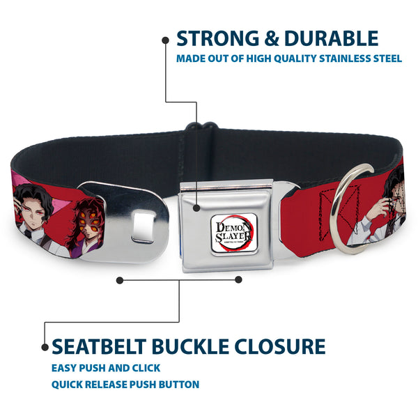 Buckle Down DEMON SLAYER Title Logo Full Color White Seatbelt Buckle Collar - Demon Slayer Eight Demons Poses Red