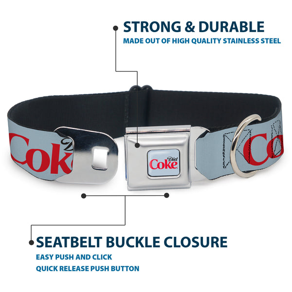 Buckle Down DIET COKE Logo Full Color Light Gray Seatbelt Buckle Collar - DIET COKE Logo Light Gray/Black/Red