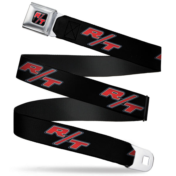 buckle down Dodge Challenger R T Emblem Full Color Black White Red Seatbelt Belt - Dodge Challenger R/T Emblem Repeat Black/Blue/White/Red Webbing