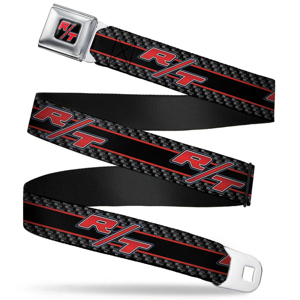 buckle down Dodge Challenger R T Emblem Full Color Black White Red Seatbelt Belt - Dodge Challenger R/T Emblem/Carbon Fiber Stripe Grays/Black/Red Webbing