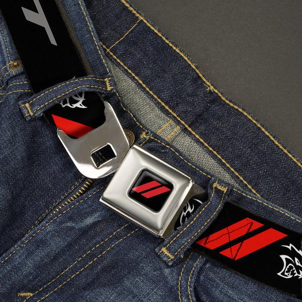 Buckle Down Dodge Rhombus Icon Full Color Black Red Seatbelt Belt - Dodge SRT Demon/Rhombus/Hellcat Logo Black/Silver/Red/White Webbing