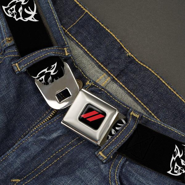 Buckle Down Dodge Rhombus Icon Full Color Black Red Seatbelt Belt - Dodge Demon Icon Black/White Webbing