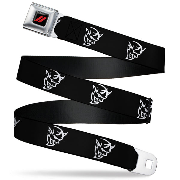 buckle down Dodge Rhombus Icon Full Color Black Red Seatbelt Belt - Dodge Demon Icon Black/White Webbing