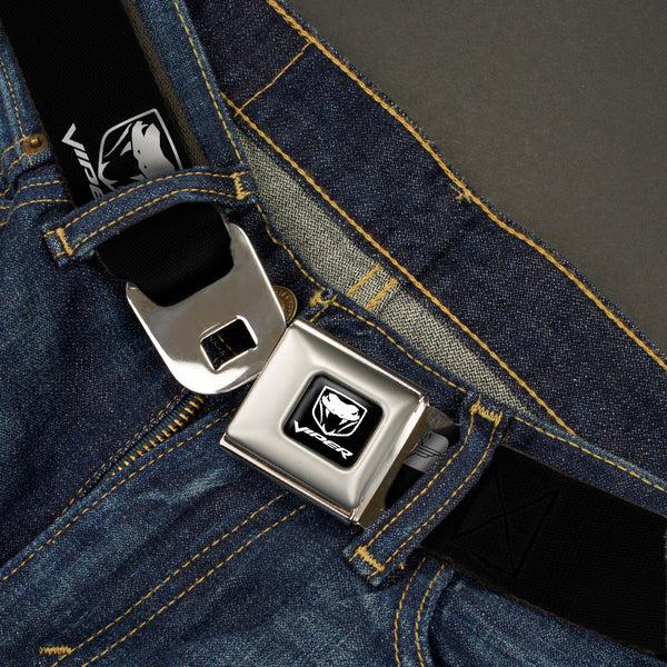Buckle Down Dodge Viper Seatbelt Belt - Dodge Viper Black/Silver Logo REPEAT Webbing