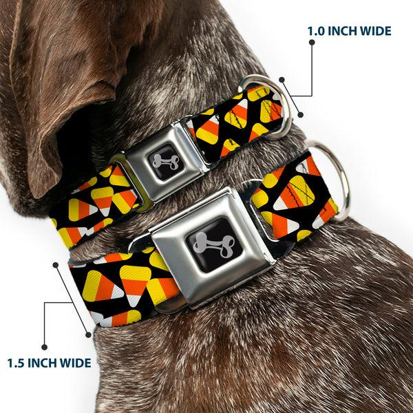 Buckle Down Dog Bone Black/Silver Seatbelt Buckle Collar - Candy Corn Scattered Black/Yellow/Orange/White