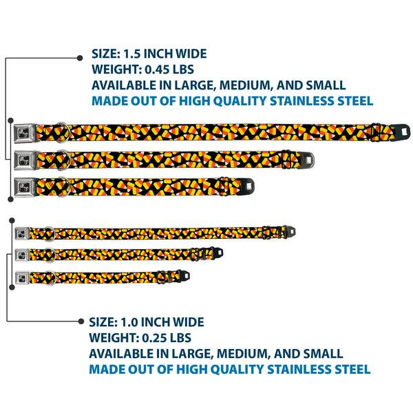 Buckle Down Dog Bone Black/Silver Seatbelt Buckle Collar - Candy Corn Scattered Black/Yellow/Orange/White