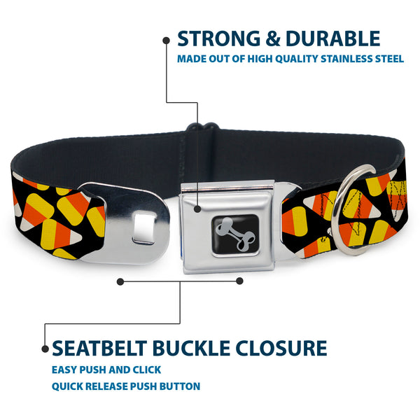 Buckle Down Dog Bone Black/Silver Seatbelt Buckle Collar - Candy Corn Scattered Black/Yellow/Orange/White