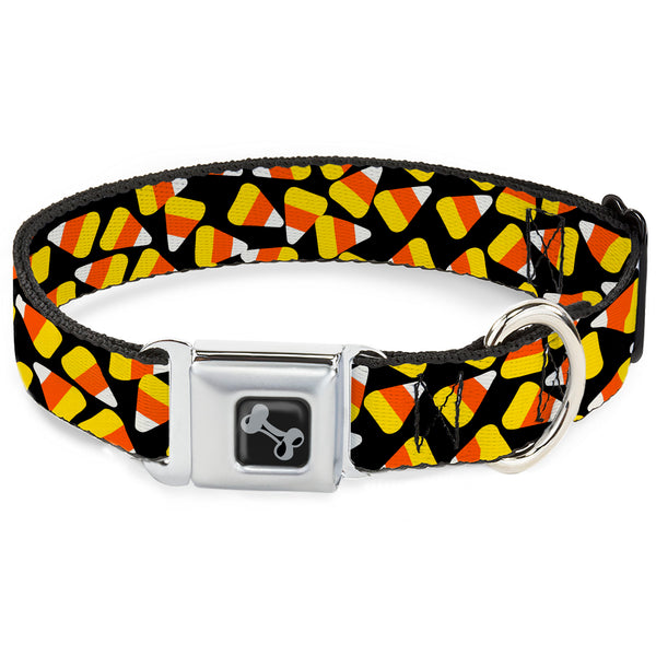 buckle down Dog Bone Black/Silver Seatbelt Buckle Collar - Candy Corn Scattered Black/Yellow/Orange/White