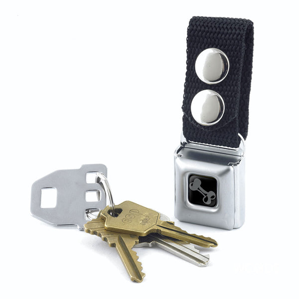Buckle Down Dog Bone Keychain - Black/Silver - Black Webbing