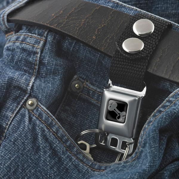 Buckle Down Dog Bone Keychain - Black/Silver - Black Webbing