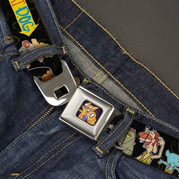Buckle Down Dog & Cat Pose Full Color Seatbelt Belt - CATDOG Group Pose Black/Multi Color Webbing