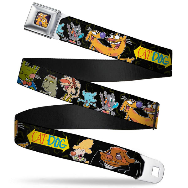 Buckle Down Dog & Cat Pose Full Color Seatbelt Belt - CATDOG Group Pose Black/Multi Color Webbing
